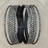 Black with Iridescent Glitter Thin Metal Bangles Metallics Stack of 6