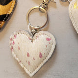 Western Heart Cowhide Keychain – White Metallic Pink Bag Charm