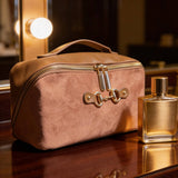 Equestrian Horse Bit Cosmetic & Toiletry Bag | Blush Vegan Suede & Vegan Leather