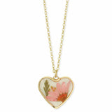 Cottage Floral Heart Pressed Flower Necklace in Gold