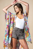 Wild Petal Viscose Kimono | Watercolor Floral Boho Layer