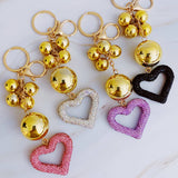 Bling It Girl Glam Heart Bauble Key Chain White Crystal Gold