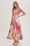 Pastel Quilt Printed Button Down Maxi Dress