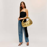Dollie Gold Woven Vegan Leather Hobo Bag