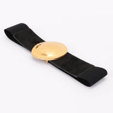 Round Gold Buckle Elastic Belt – Black