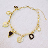 Mixed Heart Charm Necklace – Black & Gold