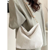 Corduroy Slouchy Tote Bag With Guitar Shoulder Strap Ivory