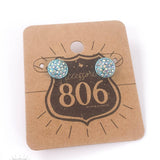 Round Bling Rhinestone Crystal Stud Earring Turquoise