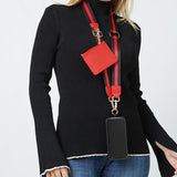 Clip N' Carry Crossbody Phone Strap Carrier Pouch Wallet Preppy Red Black Stripe