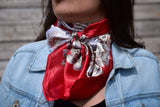 Red Wine Floral Printed Western Southwestern Wild Rag Scarf Accent