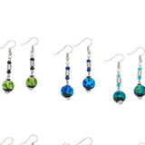 Turquoise Glass and Silver Bead Dangle Earring