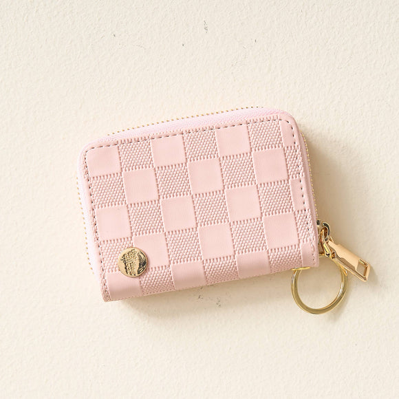 Zip Around Card Wallet Key Ring Keychain Blush Check