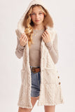 Bouclé Cable Knit Sherpa Hooded Vest | Ecru | S, M & L | V03298