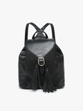 Jewel Fringe Bucket Backpack | Distressed Vegan Leather | Black