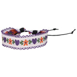 White Floral Embroidered Pull Bracelet – Heart & Flower Design Red