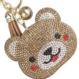 Bling Crystal Teddy Bear Face Tassel Keychain Bag Charm