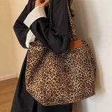 Leopard Print Shoulder Slouchy Tote Bag Brown