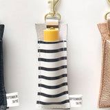 Genuine Leather Lip Balm & Lipstick Holder Keychain — Black & White Stripe