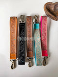 Hand Tooled Leather Wristlet Keychain Key Fob Chunky