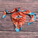 Western Cowboy Print Wild Rag Scarf | Rust & Turquoise | 36x36