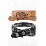 Concho Studded Vegan Leather Western Cowgirl Belt Camel Brown