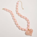 Colorful Beaded Heart Necklace | Multi-Color Barrel Bead Statement Necklace in Pink