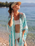 Belize Lightweight Boho Resort Wrap Kimono Cover Up Turquoise