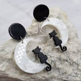 Black Cat on Moon Acrylic Dangle Earrings