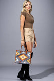 Handwoven Denim Cotton Tote Bag with Genuine Suede Handles