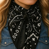 Black White Paisley Printed Western Southwestern Wild Rag Scarf Accent