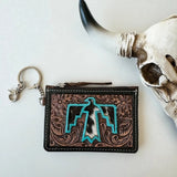 Turquoise Thunderbird Hand-Tooled Cowhide Leather Keychain Wallet
