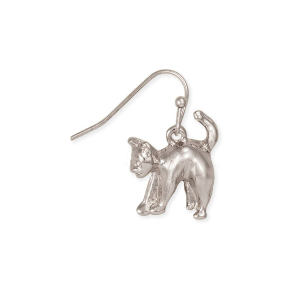 Silver Scaredy Cat 3D Dangle Earrings