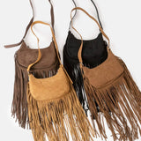 Faux Suede Fringe Crossbody Bag | Black