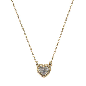 Corrine Pavé Heart Charm Necklace in Worn Gold