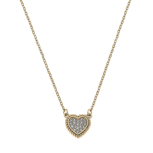 Corrine Pavé Heart Charm Necklace in Worn Gold