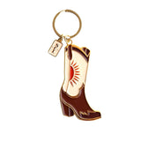 Lil Lady Cowgirl Country Western Enamel Keychain Pink Sunburst Boot