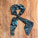 Western Longhorn Print Silky Wild Rag | 36x36 | Black & Turquoise