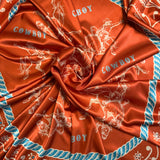 Western Cowboy Print Wild Rag Scarf | Rust & Turquoise | 36x36
