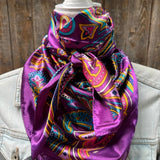 Purple Fun Floral Paisley Printed Western Southwestern Wild Rag Scarf Accent