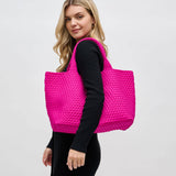 Sky's The Limit Large Woven Neoprene Tote | Fuchsia