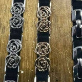 Gold Black Floral Chain Stretch Belt - Elastic Waist Belt One Size