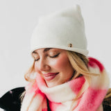 Rolled Edge Cashmere Blend Beanie White