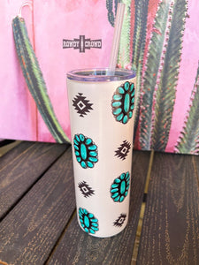 Cosmic Concho Western 20 oz Stainless Tumbler White Turquoise