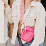 Ellie Boho Tapestry Strap Crossbody Bag Hot Pink