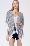 Indigo Mosaic Border Kimono | Damask Viscose Open-Front Layer