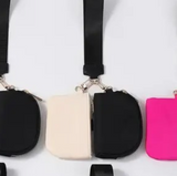 Double Dual Nylon Pouch Wallet Detachable Wristlet Black Cream