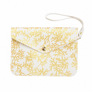 Georgia Wristlet Crossbody Ivory with Gold Design Coral Reef