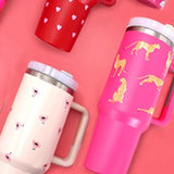 Hot Pink Gold Cheetah Print 40 oz Stainless Steel Insulated Tumbler