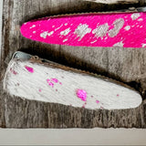 Western Hair On Cowhide Hair Clip Barrette: WHITE + PINK