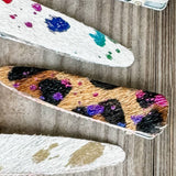 Western Hair On Cowhide Hair Clip Barrette: LEOPARD + RAINBOW